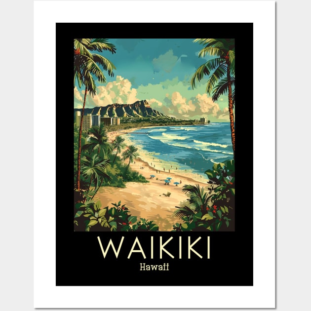 A Vintage Travel Illustration of Waikiki - Hawaii Wall Art by goodoldvintage